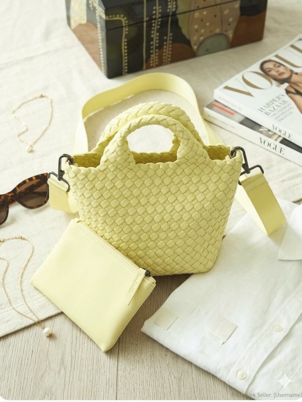 Naghedi Petit St. Barths Tote & Pouch Set in Citron PaleYellow/Lime